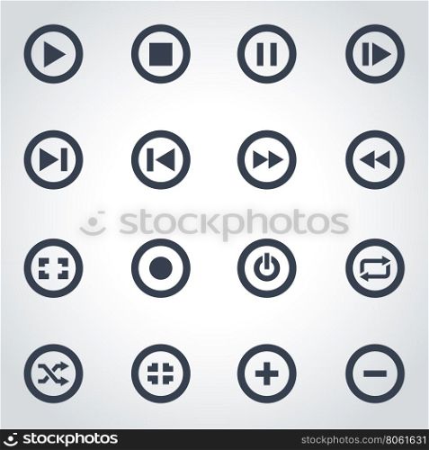 Vector black media buttons icon set. Vector black media buttons icon set on grey background
