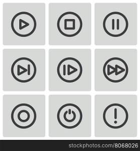 Vector black media buttons icons set on white background. Vector black media buttons icons set