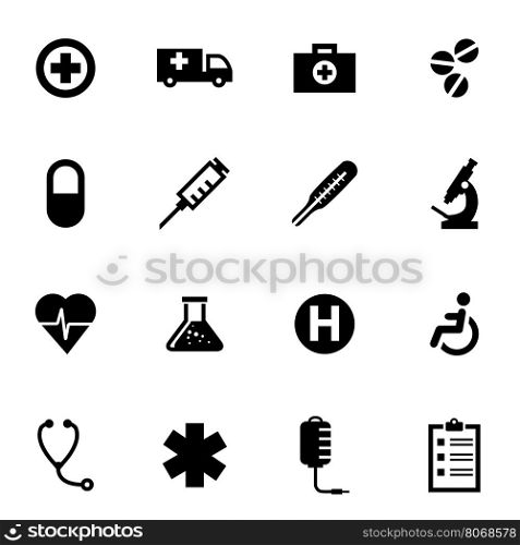 Vector black medical icon set. Vector black medical icon set on white background