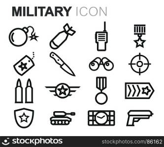 Vector black military icons set. Vector black military icons set on white background