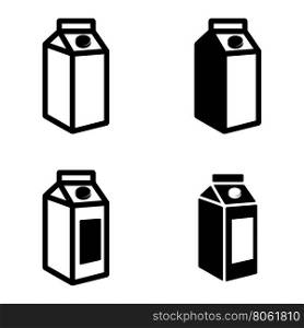 Vector black milk carton packages icons set. Vector black milk carton packages icons set on white background.