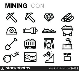 Vector black mining icons set. Vector black mining icons set on white background