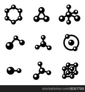Vector black molecule icons set. Vector black molecule icons set on white background
