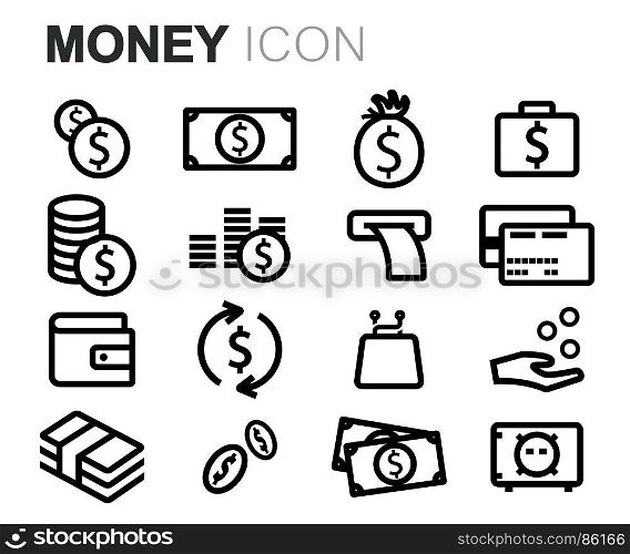Vector black money icons set. Vector black money icons set on white background
