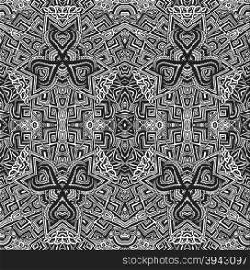vector black monochrome hand drawn geometric zentangle optical art seamless pattern illustration white background &#xA;