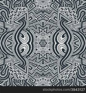 vector black monochrome hand drawn geometric zentangle optical art seamless pattern illustration white background &#xA;