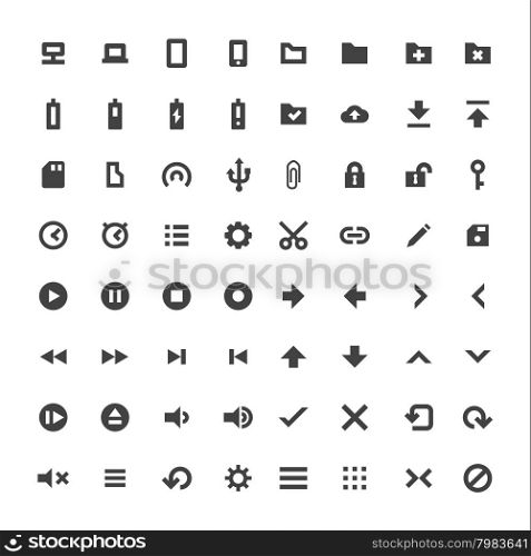 vector black monochrome software system media navigation icons collection white background&#xA;
