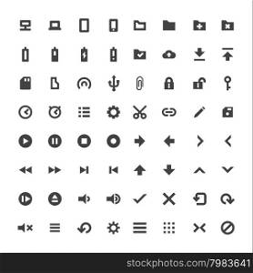 vector black monochrome software system media navigation icons collection white background&#xA;