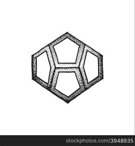 vector black monochrome tattoo dotted art style decoration element geometric dodecahedron polyhedron illustration isolated white background&#xA;