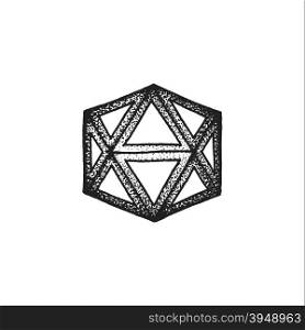 vector black monochrome tattoo dotted art style decoration element geometric icosahedron polyhedron illustration isolated white background&#xA;