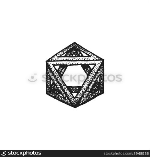 vector black monochrome tattoo dotted art style decoration element geometric octahedron polyhedron illustration isolated white background&#xA;
