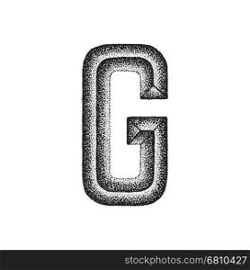 vector black monochrome vintage ink hand drawn dot work retro tattoo style engraving volumetric letter G isolated white background&#xA;