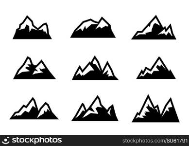 Vector black mountain icons set. Vector black mountain icons set on white background