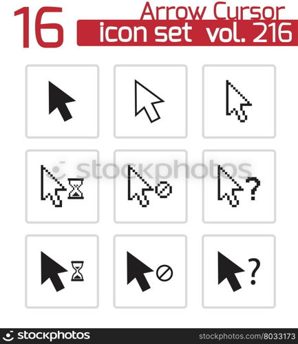 Vector black mouse cursor icons set on white background. Vector black mouse cursor icons set