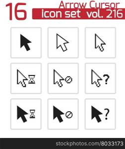 Vector black mouse cursor icons set on white background. Vector black mouse cursor icons set