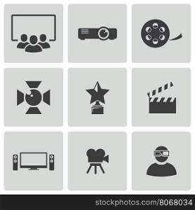 Vector black movie icons set on white background. Vector black movie icons set