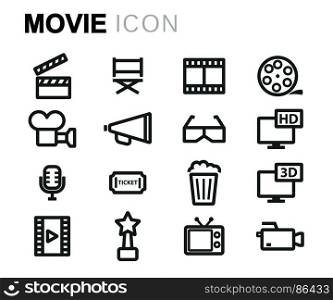 Vector black movie icons set. Vector black movie icons set on white background