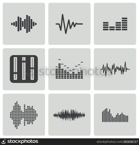 Vector black music soundwave icons set white background. Vector black music soundwave icons set