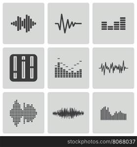 Vector black music soundwave icons set white background. Vector black music soundwave icons set