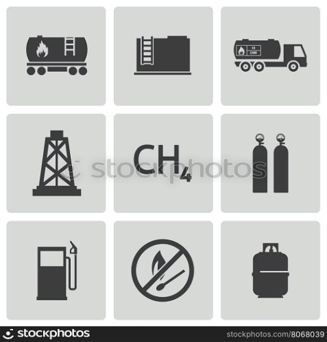 Vector black natural gas icons set on white background. Vector black natural gas icons set
