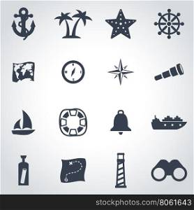Vector black nautical icon set. Vector black nautical icon set on grey background