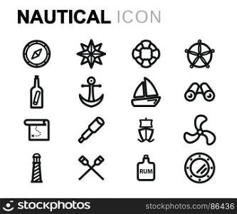Vector black nautical icons set. Vector black nautical icons set on white background