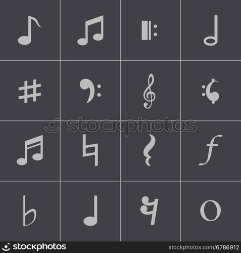 Vector black notes icons set on gray background. Vector black notes icons set