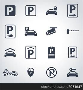 Vector black parking icon set. Vector black parking icon set on grey background