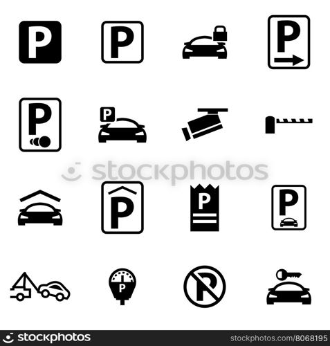 Vector black parking icon set. Vector black parking icon set on white background