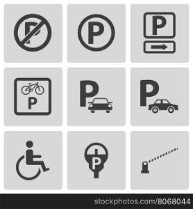 Vector black parking icons set on white background. Vector black parking icons set