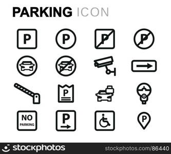 Vector black parking icons set. Vector black parking icons set on white background