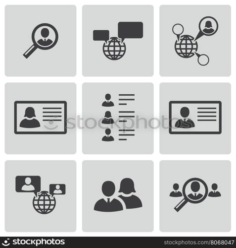 Vector black people search icons set on white background. Vector black people search icons set