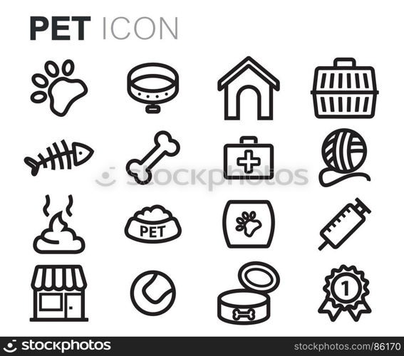 Vector black pet icons set. Vector black pet icons set on white background