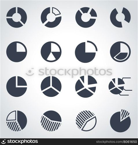 Vector black pie chart icon set. Vector black pie chart icon set on grey background