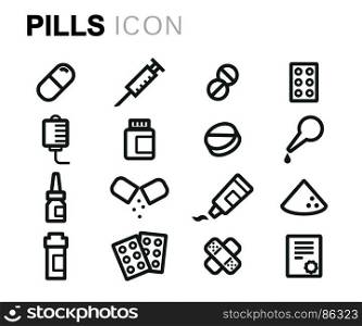 Vector black pills icons set. Vector black pills icons set on white background