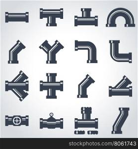 Vector black pipe fittings icon set. Pipe Fittings Icon Object, Pipe Fittings Icon Picture, Pipe Fittings Icon Image - stock vector