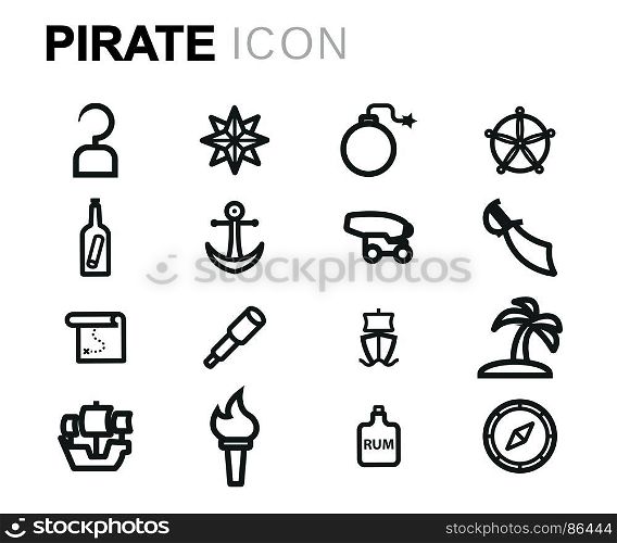 Vector black pirate icons set. Vector black pirate icons set on white background