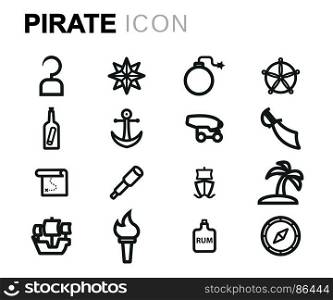 Vector black pirate icons set. Vector black pirate icons set on white background