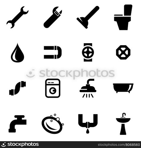 Vector black plumbing icon set. Vector black plumbing icon set on white background
