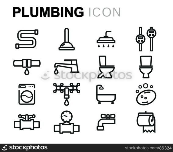 Vector black plumbing icons set. Vector black plumbing icons set on white background