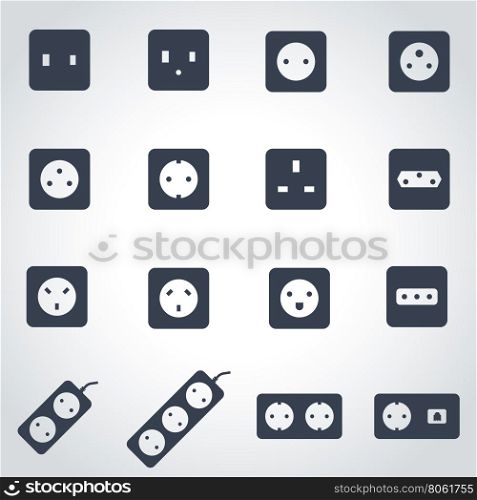 Vector black power socket icon set. Power Socket Icon Object, Power Socket Icon Picture, Power Socket Icon Image - stock vector