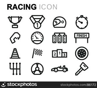 Vector black racing icons set. Vector black racing icons set on white background