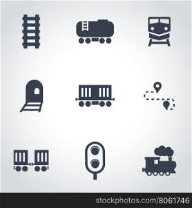 Vector black railroad icon set. Railroad Icon Object, Railroad Icon Picture, Railroad Icon Image - stock vector