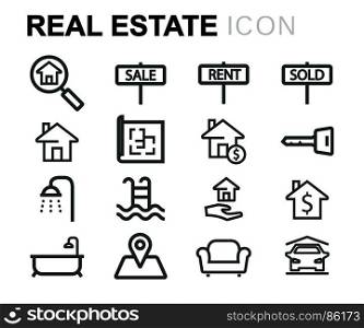 Vector black real estate icons set. Vector black real estate icons set on white background
