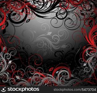Vector black, red and gold floral background with pattern