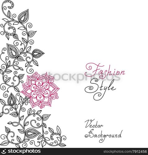 vector black, red and white floral pattern of spirals, swirls, doodles