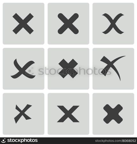 Vector black rejected icons set on white background. Vector black rejected icons set