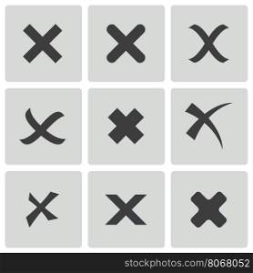 Vector black rejected icons set on white background. Vector black rejected icons set