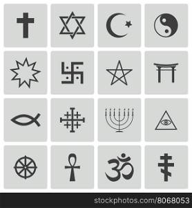 Vector black religious symbols set on white background. Vector black religious symbols set