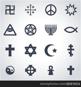 Vector black religious symbols set. Vector black religious symbols set on grey background